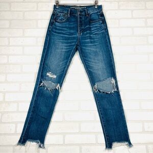 American Eagle Women's Hi Rise Girlfriend Jeans Button Fly Size 0‎ R
